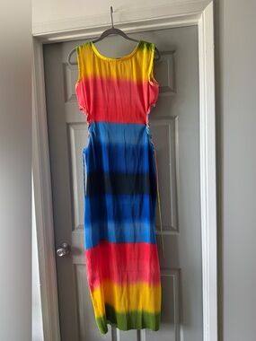 Sleeveless Rainbow Stripe Maxi Dress - Multicolor